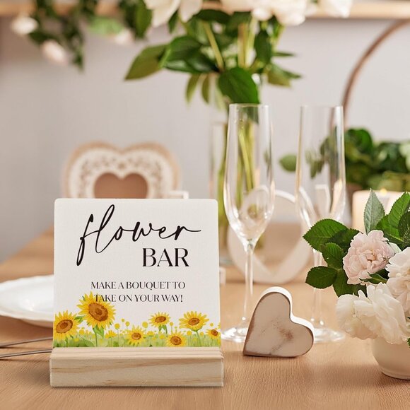 ANlANG Flower Bar Sign, Flower Bar Desk Decor, Bridal Shower Sign Wood Plaque, W - Picture 7 of 7